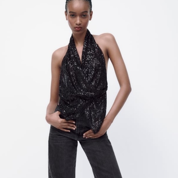 ZARA SEQUIN HALTER TOP - Picture 4 of 10